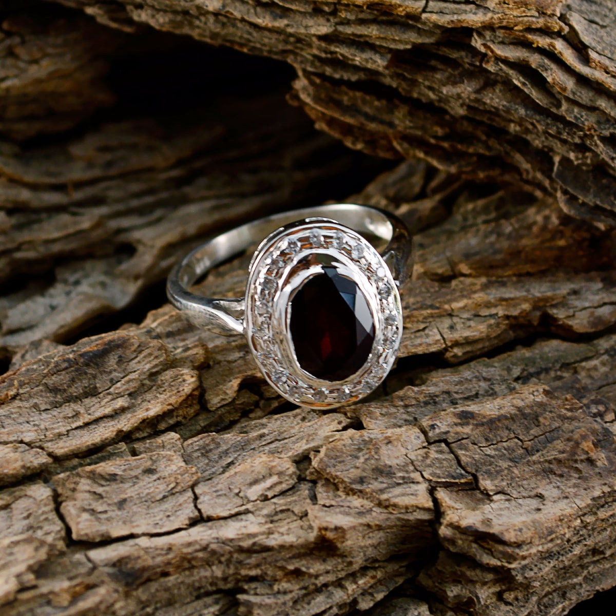 Garnet Halo Moroccan Silver Red Gemstones Tiny Luxurious Ring Jewellery