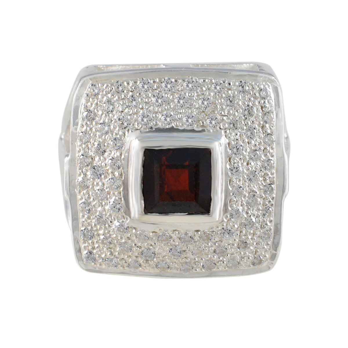 Garnet Halo Moroccan Silver Red Gemstones Versatile Modern Ring Jewellery