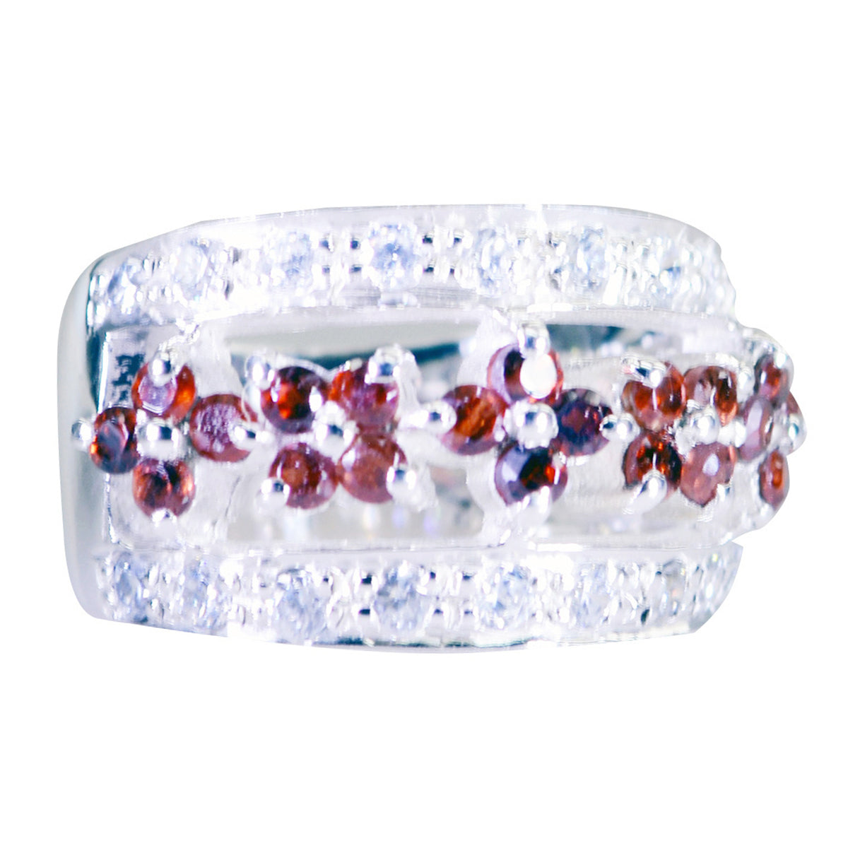 Garnet Halo French Silver Red Gemstones Statement Retro Ring Jewelry