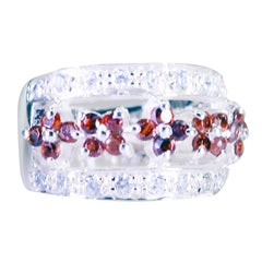 Garnet Halo French Silver Red Gemstones Statement Retro Ring Jewelry