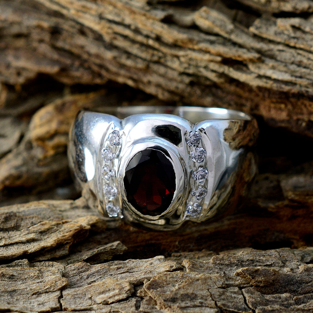 Garnet Halo African 925 Silver Red Gemstone Essential  Contemporary Ring Jewelry