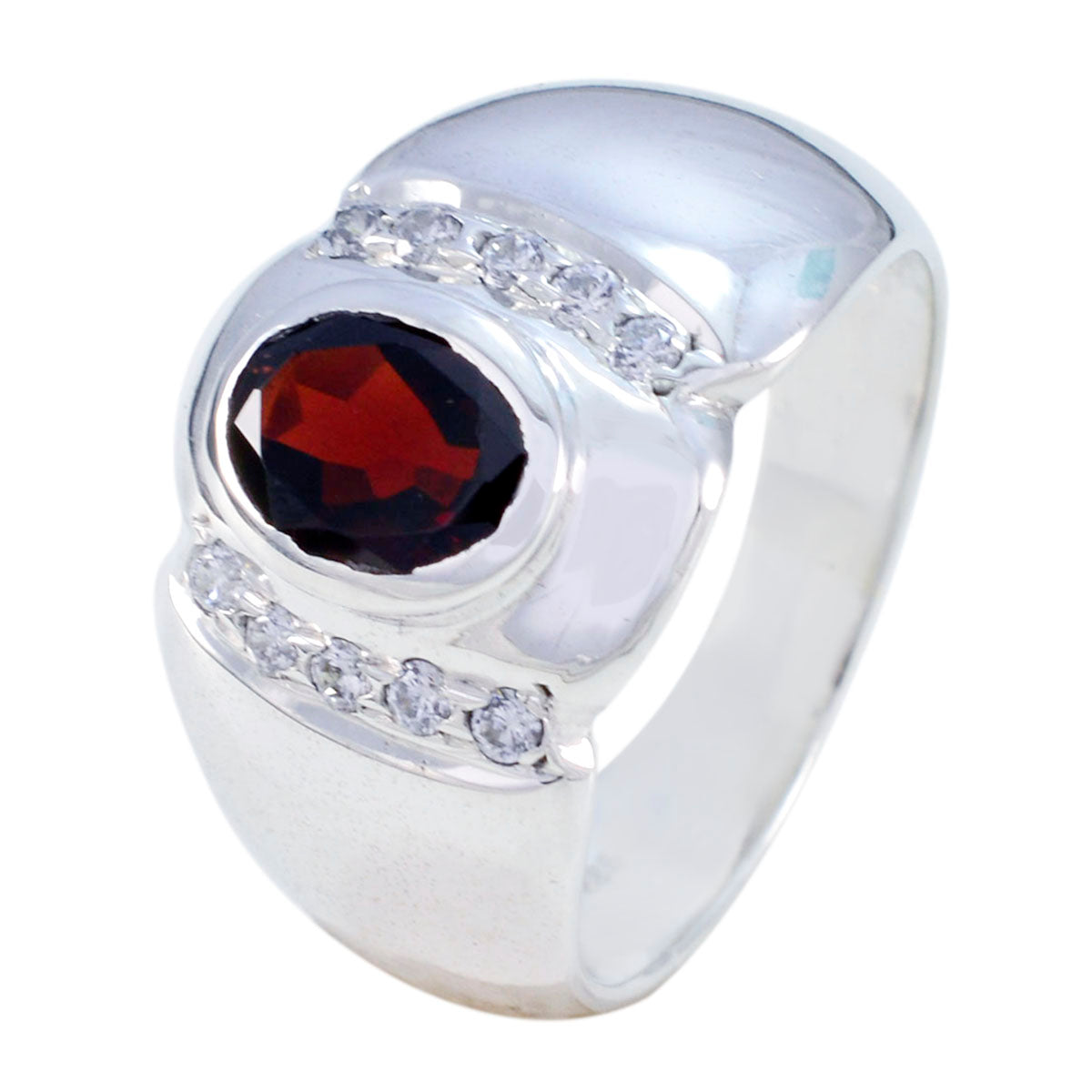 Bague contemporaine essentielle en argent 925 avec halo de grenat africain et pierre précieuse rouge Image secondaire du produit