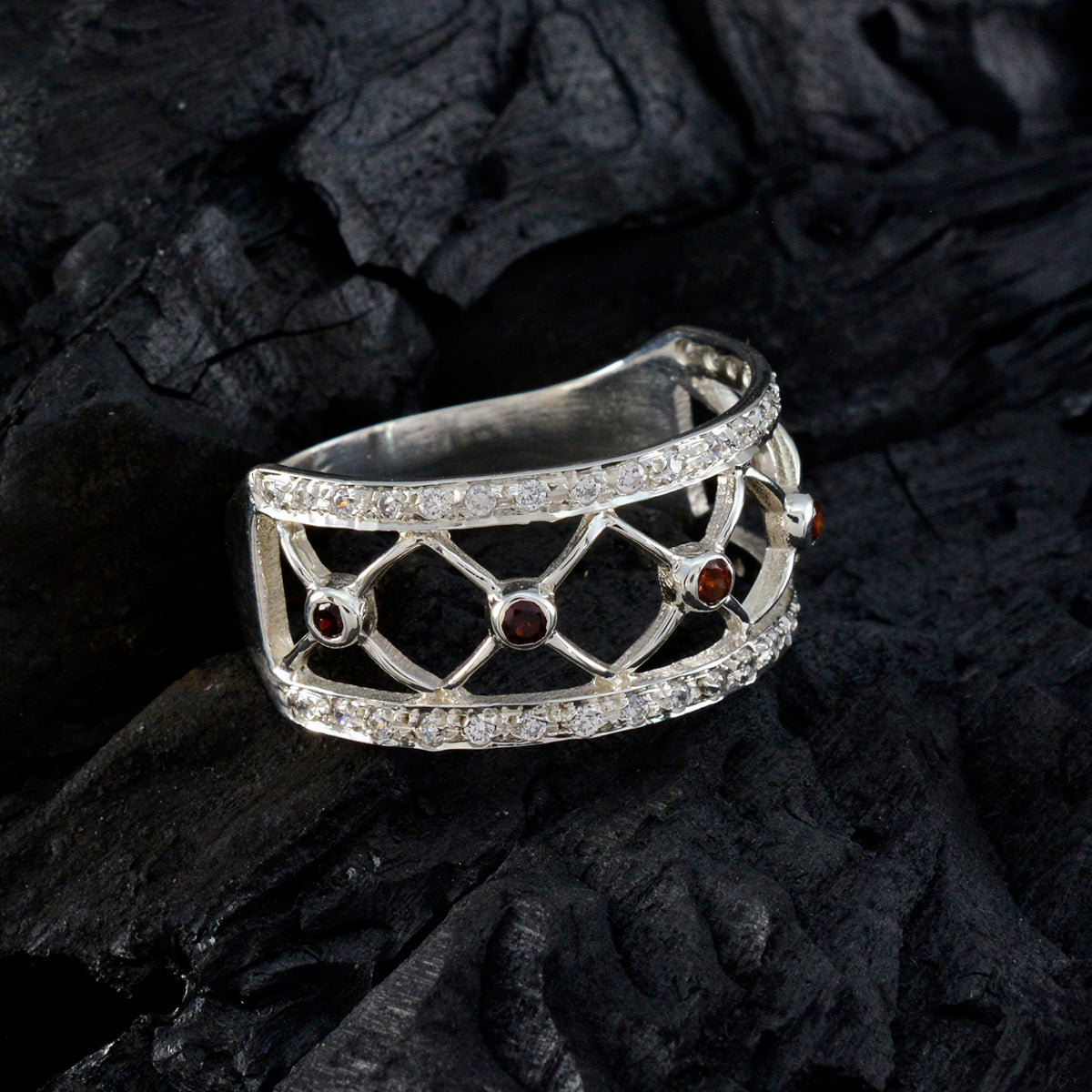 Garnet multiple French 925 Silver Red Gemstone Slim Trendy Ring Jewellery