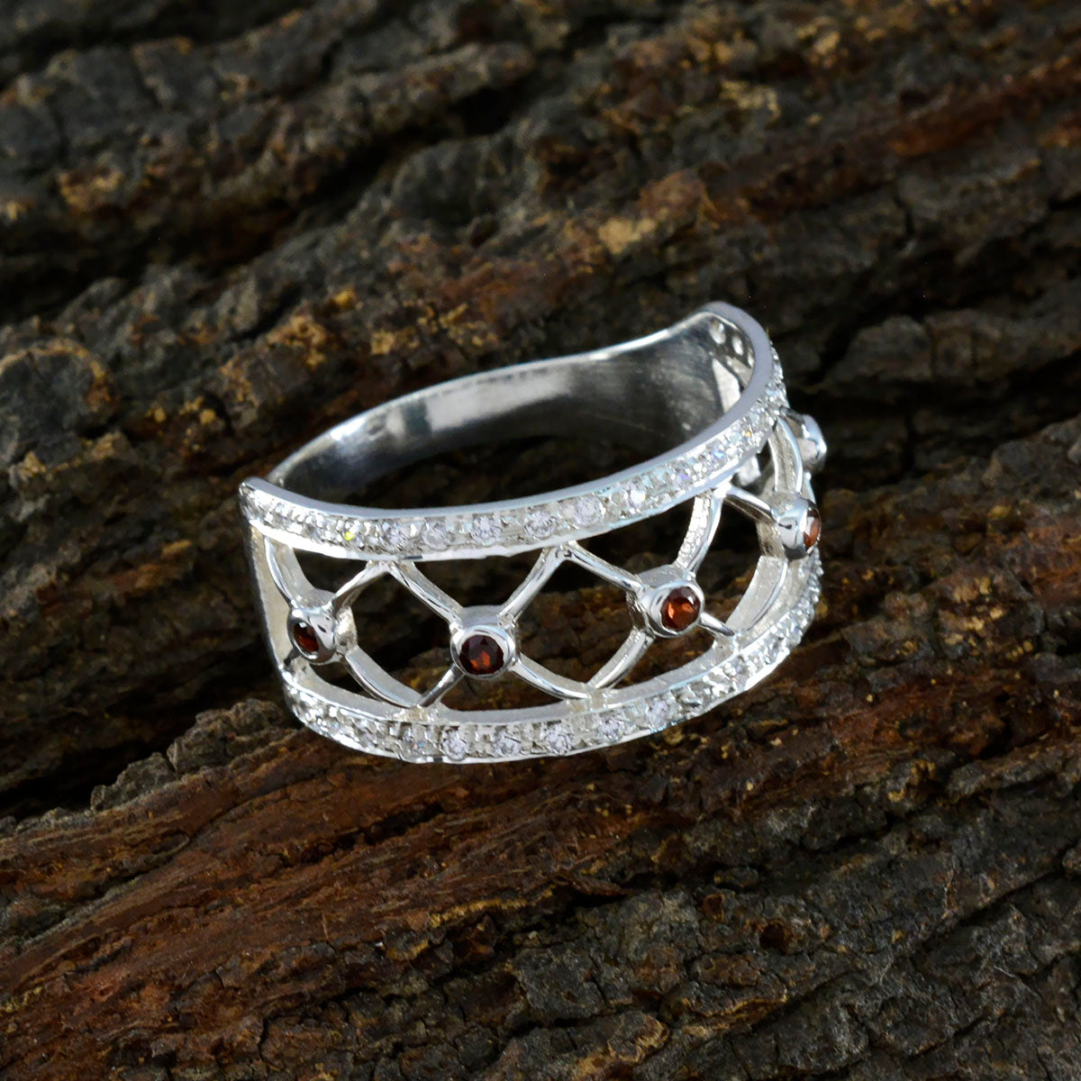 Garnet multiple French 925 Silver Red Gemstone Slim Trendy Ring Jewellery