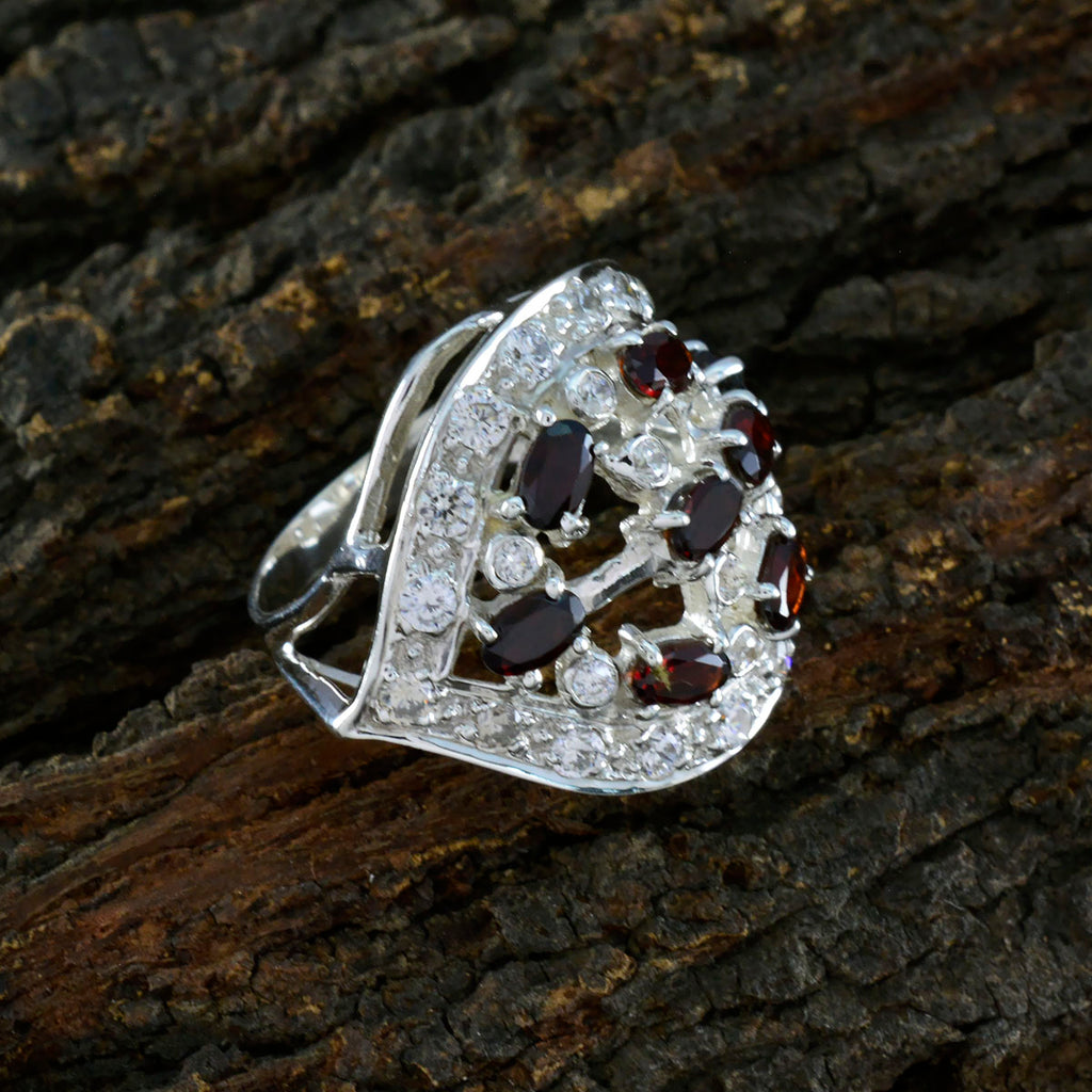 Garnet multiple African Silver Red Gemstone Versatile Abstract Ring Jewelry