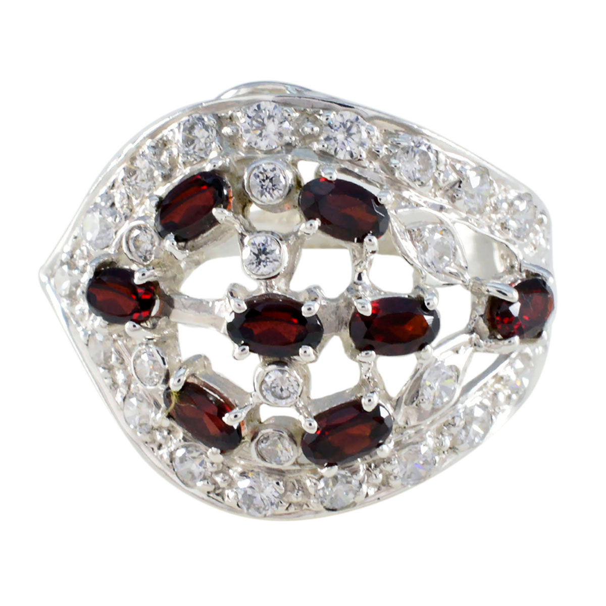 Garnet multiple African Silver Red Gemstone Versatile Abstract Ring Jewelry Imagen principal del producto