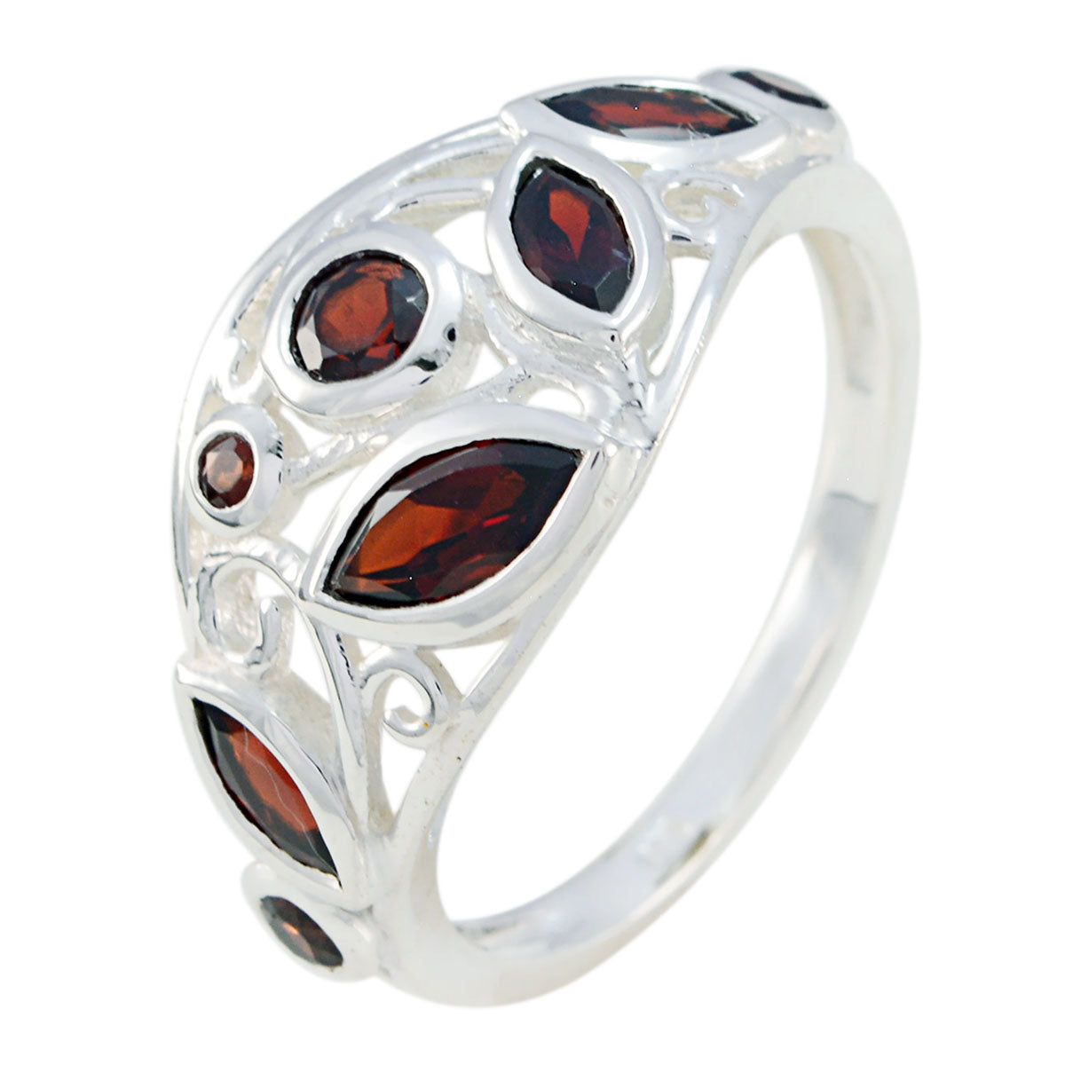 Garnet multiple French Sterling Silver Red Gemstone Minimal Cultural Ring Jewelry Immagine principale del prodotto