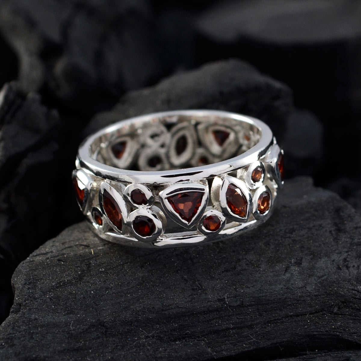 Garnet multiple Egyptian Sterling Silver Red Gems Versatile Eternity Band Jewelry