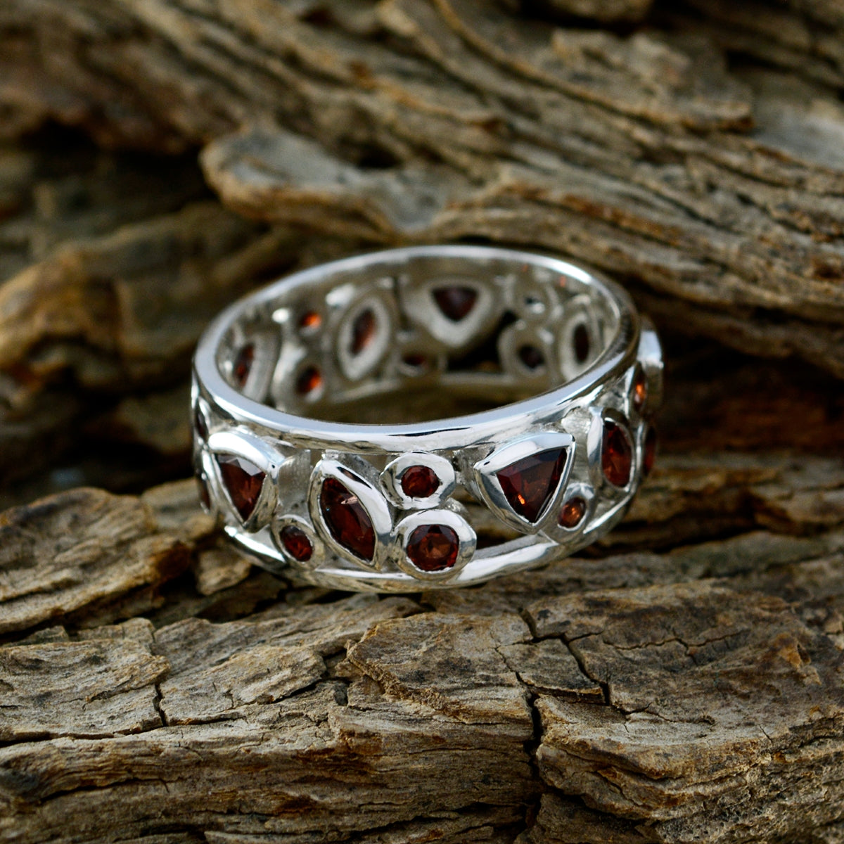 Garnet multiple Egyptian Sterling Silver Red Gems Versatile Eternity Band Jewelry