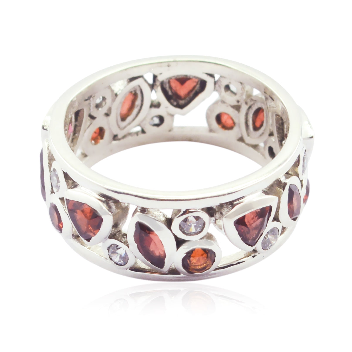Garnet multiple Egyptian Sterling Silver Red Gems Versatile Eternity Band Jewelry