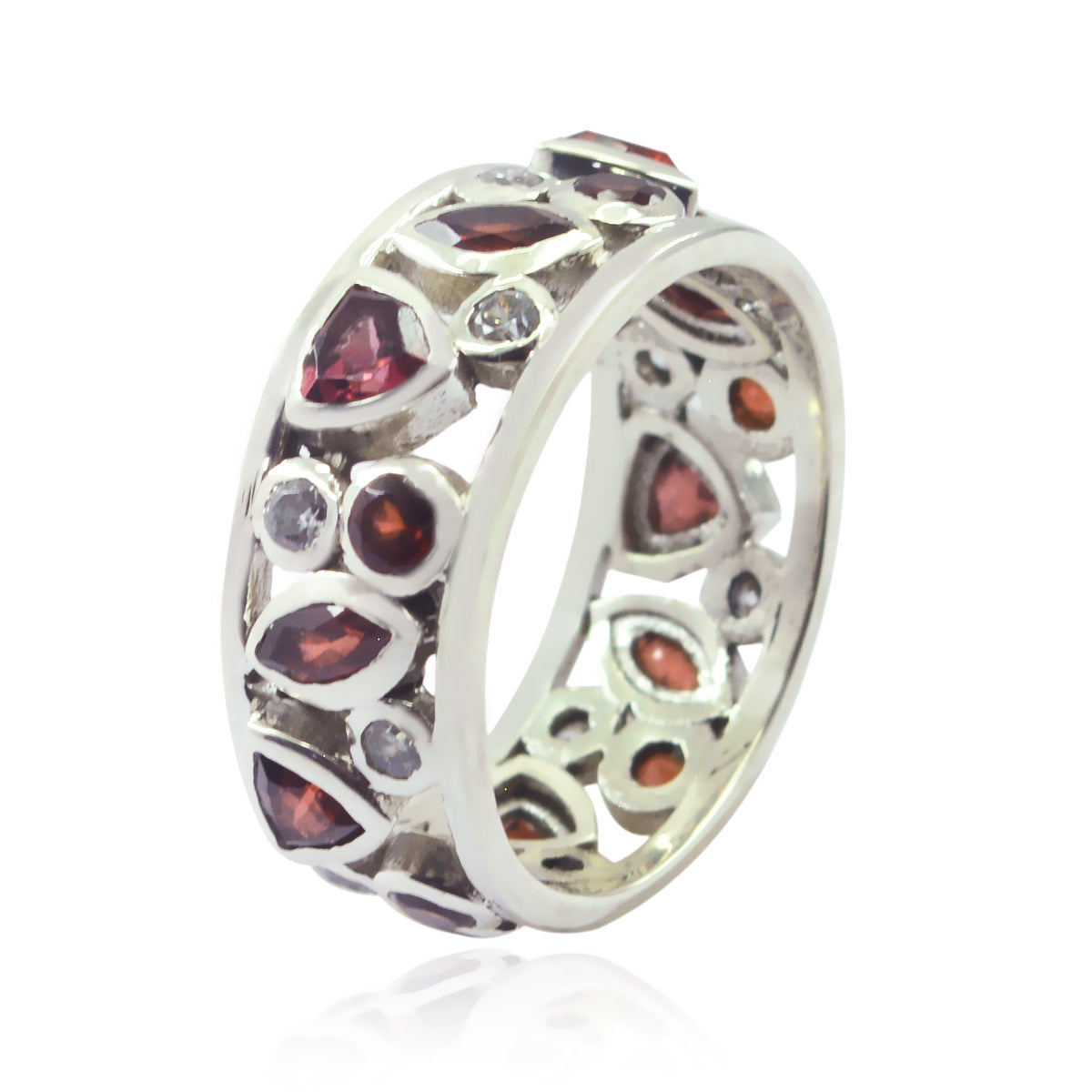 Garnet multiple Egyptian Sterling Silver Red Gems Versatile Eternity Band Jewelry