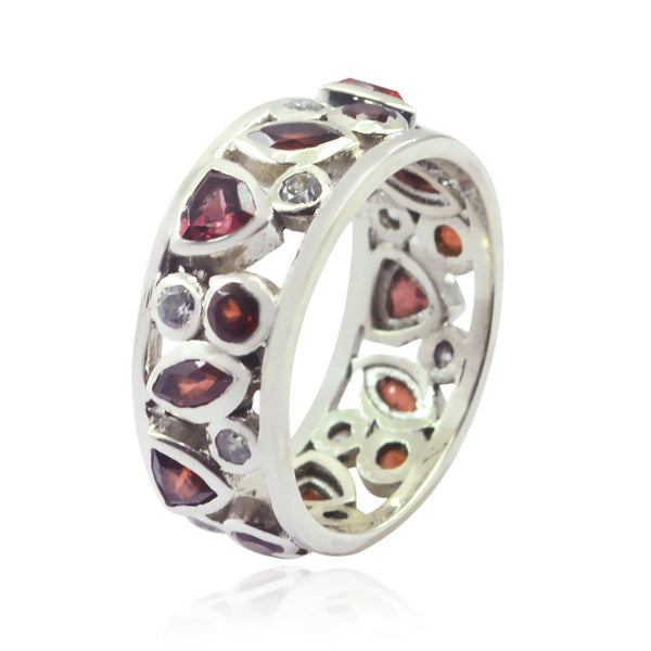 Garnet multiple Egyptian Sterling Silver Red Gems Versatile Eternity Band Jewelry