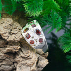 Garnet multiple Russian Sterling Silver Red Gemstones Mid weight Modern Ring Jewellery