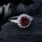 Garnet Halo Russian Silver Red Gemstones Slim Fairytale Ring Jewelry
