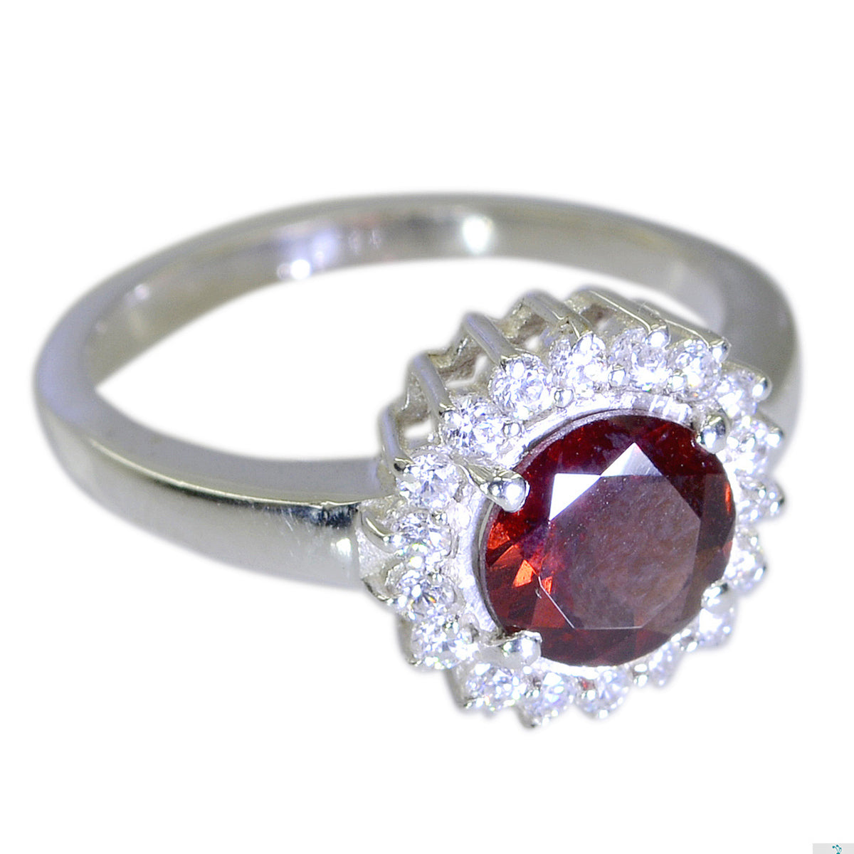 Garnet Halo Russian Silver Red Gemstones Slim Fairytale Ring Jewelry