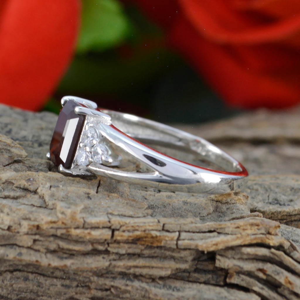 Garnet Halo American Sterling Silver Red Gems Dainty Trendy Ring Jewellery