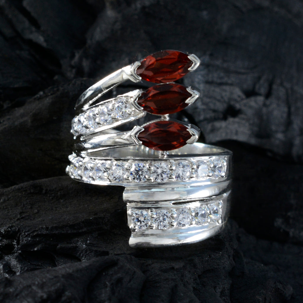 Garnet Halo German 925 Silver Red Gems Chunky Ethnic Ring Jewellery