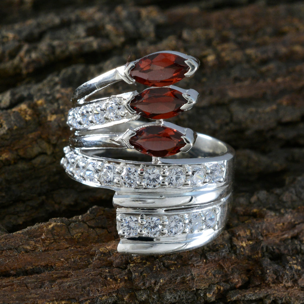 Garnet Halo German 925 Silver Red Gems Chunky Ethnic Ring Jewellery