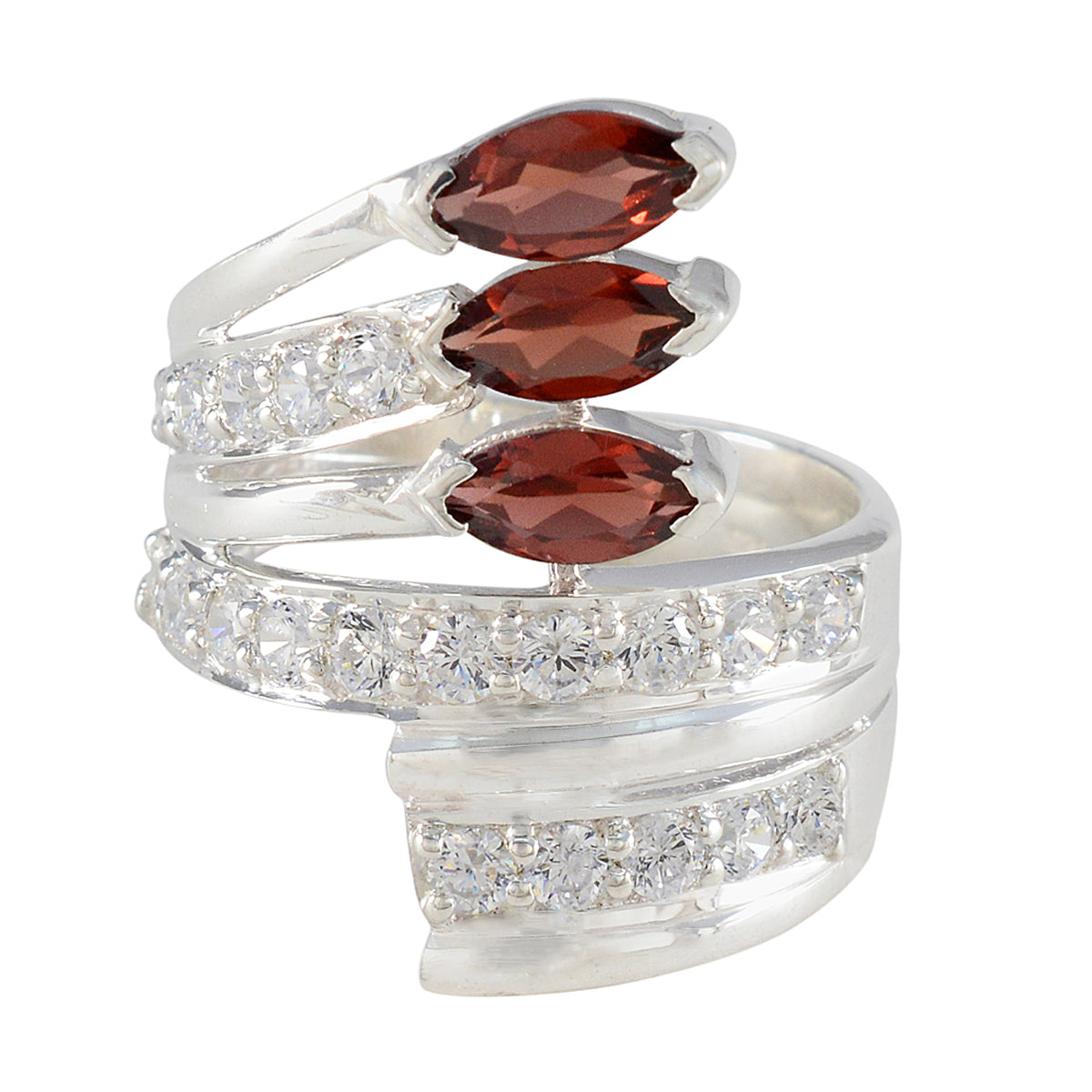 Garnet Halo German 925 Silver Red Gems Chunky Ethnic Ring Jewellery