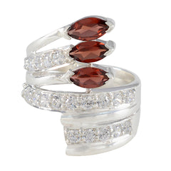 Garnet Halo German 925 Silver Red Gems Chunky Ethnic Ring Jewellery