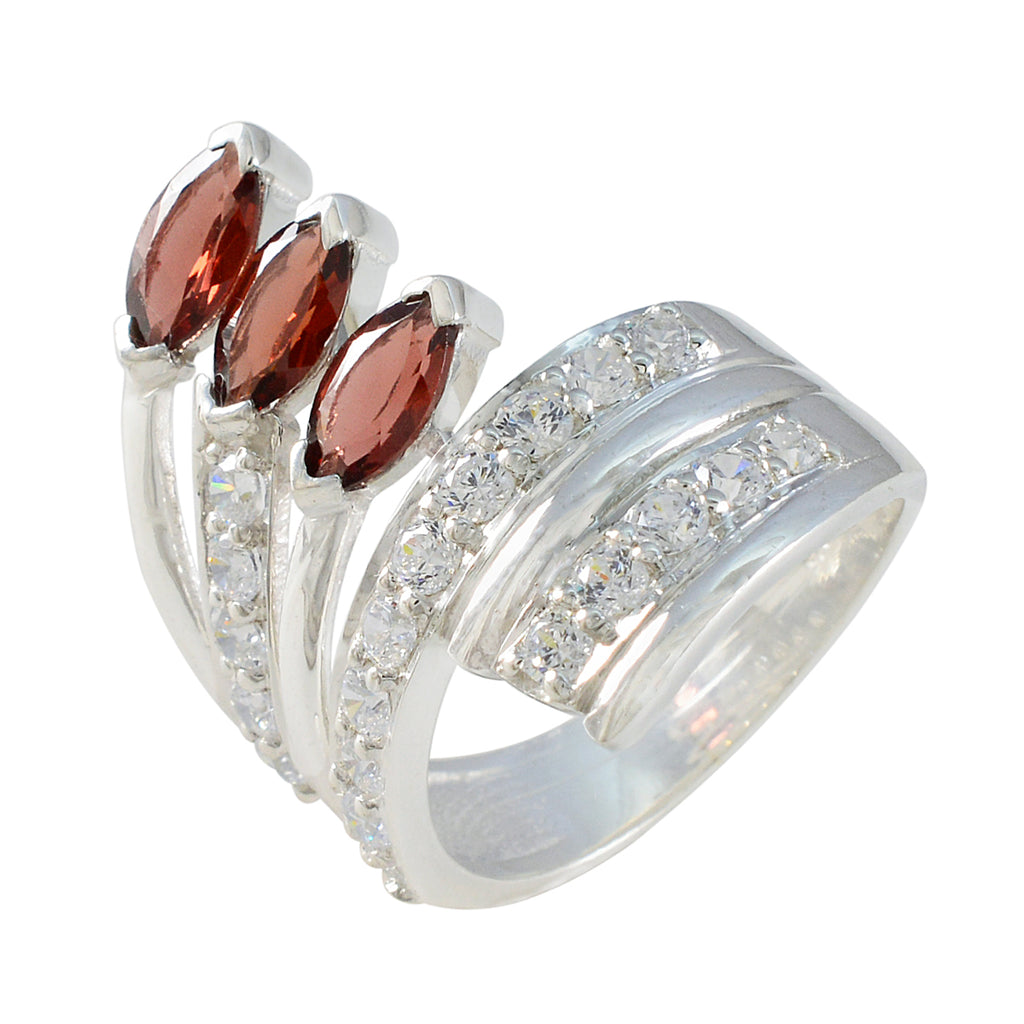 Garnet Halo German 925 Silver Red Gems Chunky Ethnic Ring Jewellery