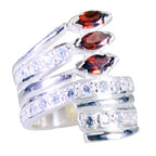 Garnet Halo German 925 Silver Red Gems Chunky Ethnic Ring Jewellery