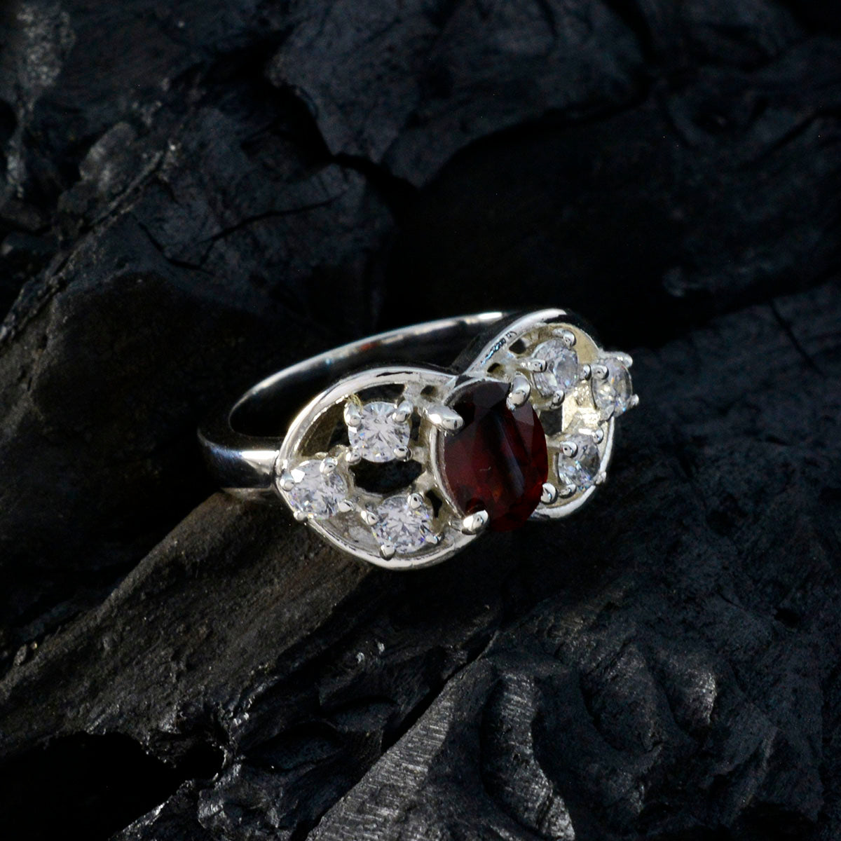 Garnet Halo Indian Sterling Silver Red Gemstones Tiny Fairytale Ring Jewelry