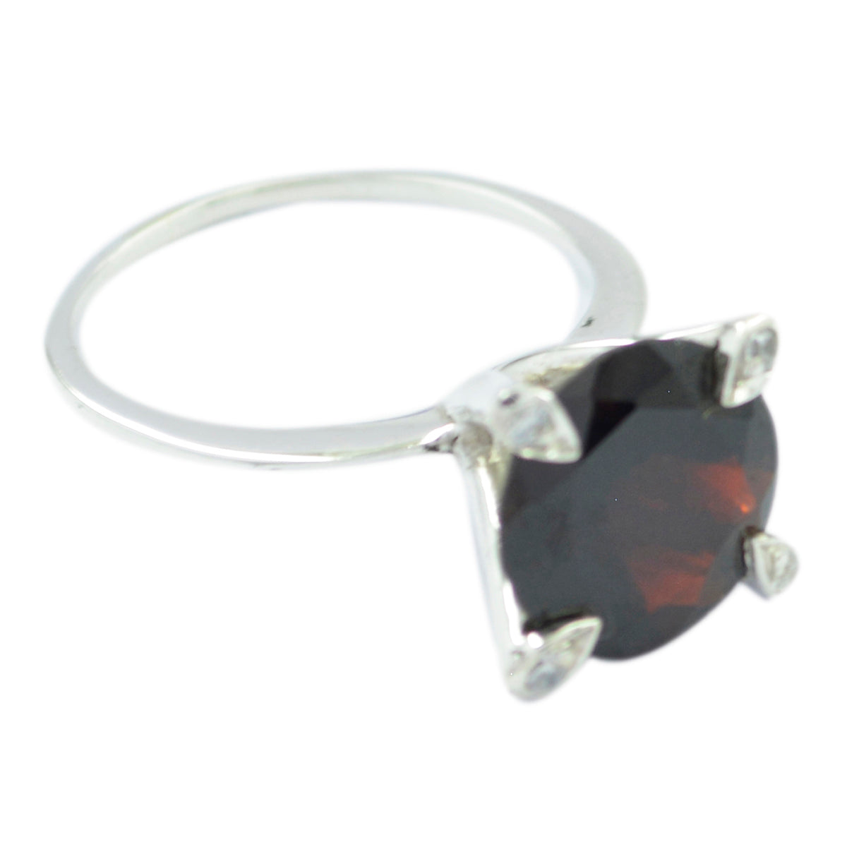 Garnet Halo German 92.5 Silver Red Gemstones Slim Sophisticated Ring Jewelry