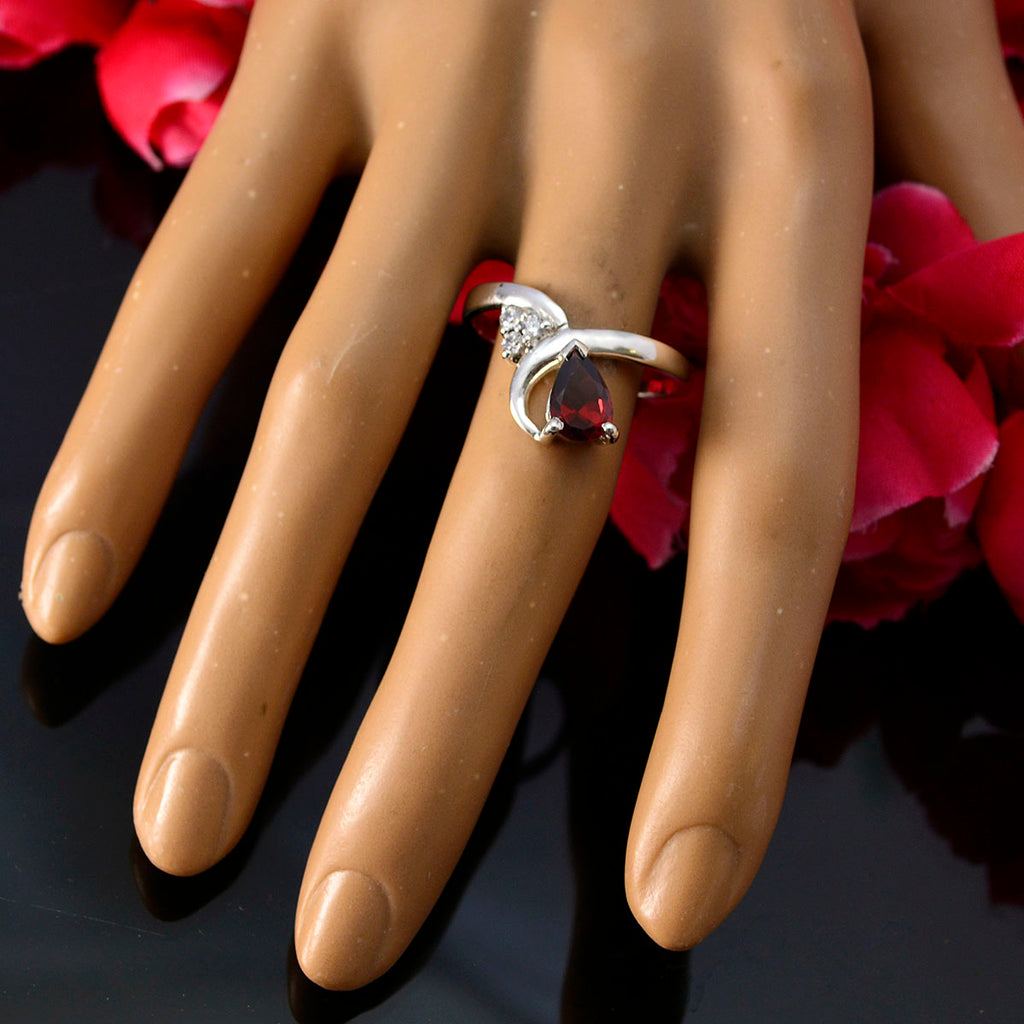 Garnet Halo Japanese 925 Sterling Silver Red Gemstone Whisper thin Graceful Ring Jewellery