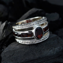 Garnet Halo French 925 Silver Red Gems Edgy Modern Ring Jewellery