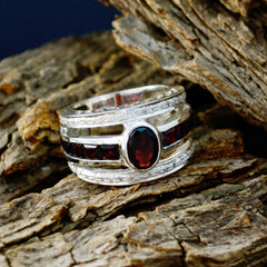Garnet Halo French 925 Silver Red Gems Edgy Modern Ring Jewellery
