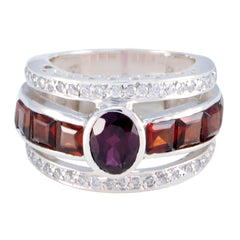 Garnet Halo French 925 Silver Red Gems Edgy Modern Ring Jewellery