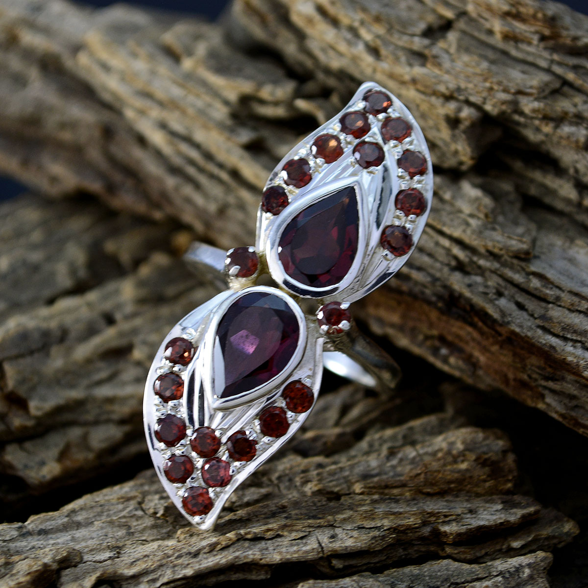 Garnet multiple Moroccan 92.5 Silver Red Gemstone Versatile Contemporary Ring Jewelry