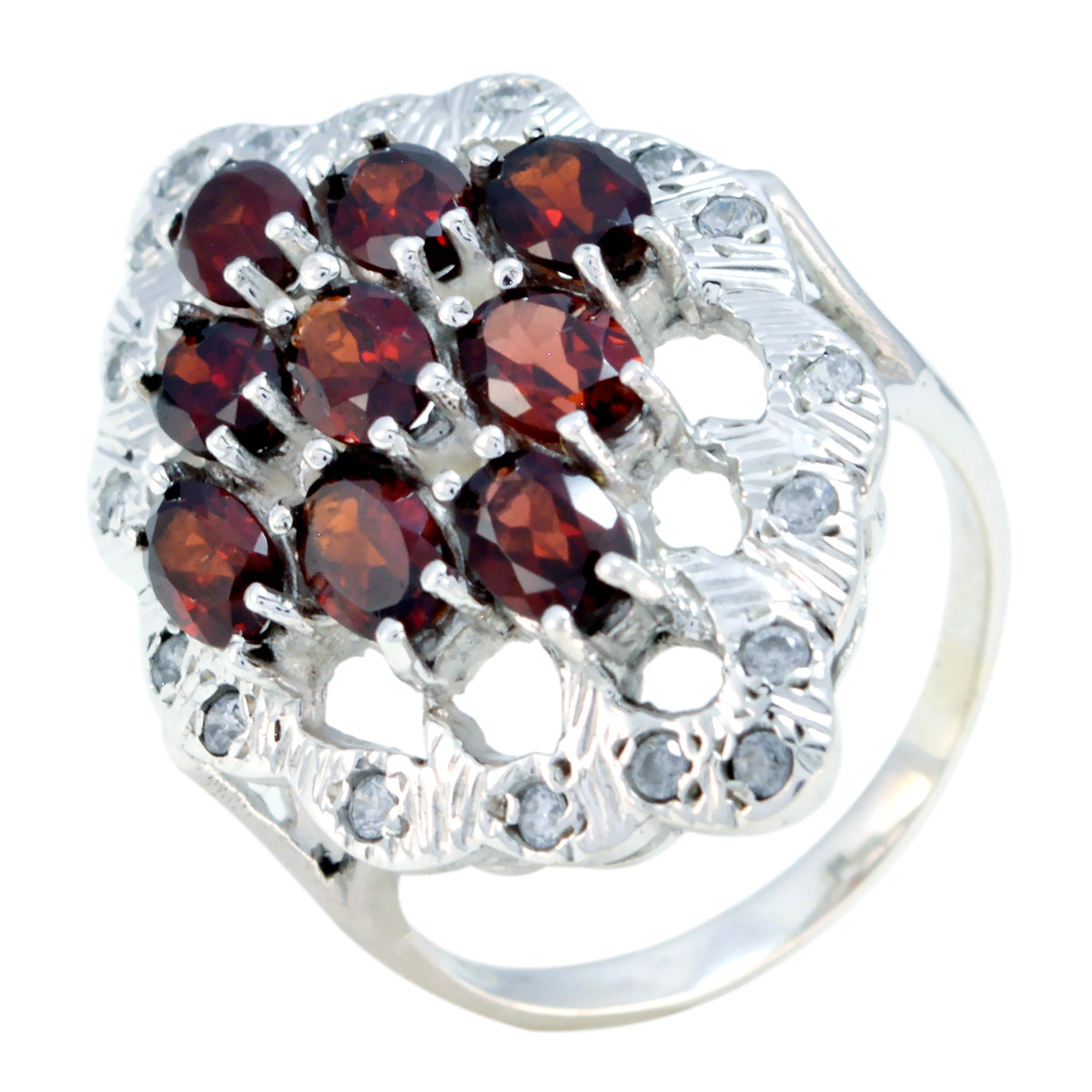 Garnet multiple French Silver Red Gems Statement Armor Ring Jewelry Immagine principale del prodotto