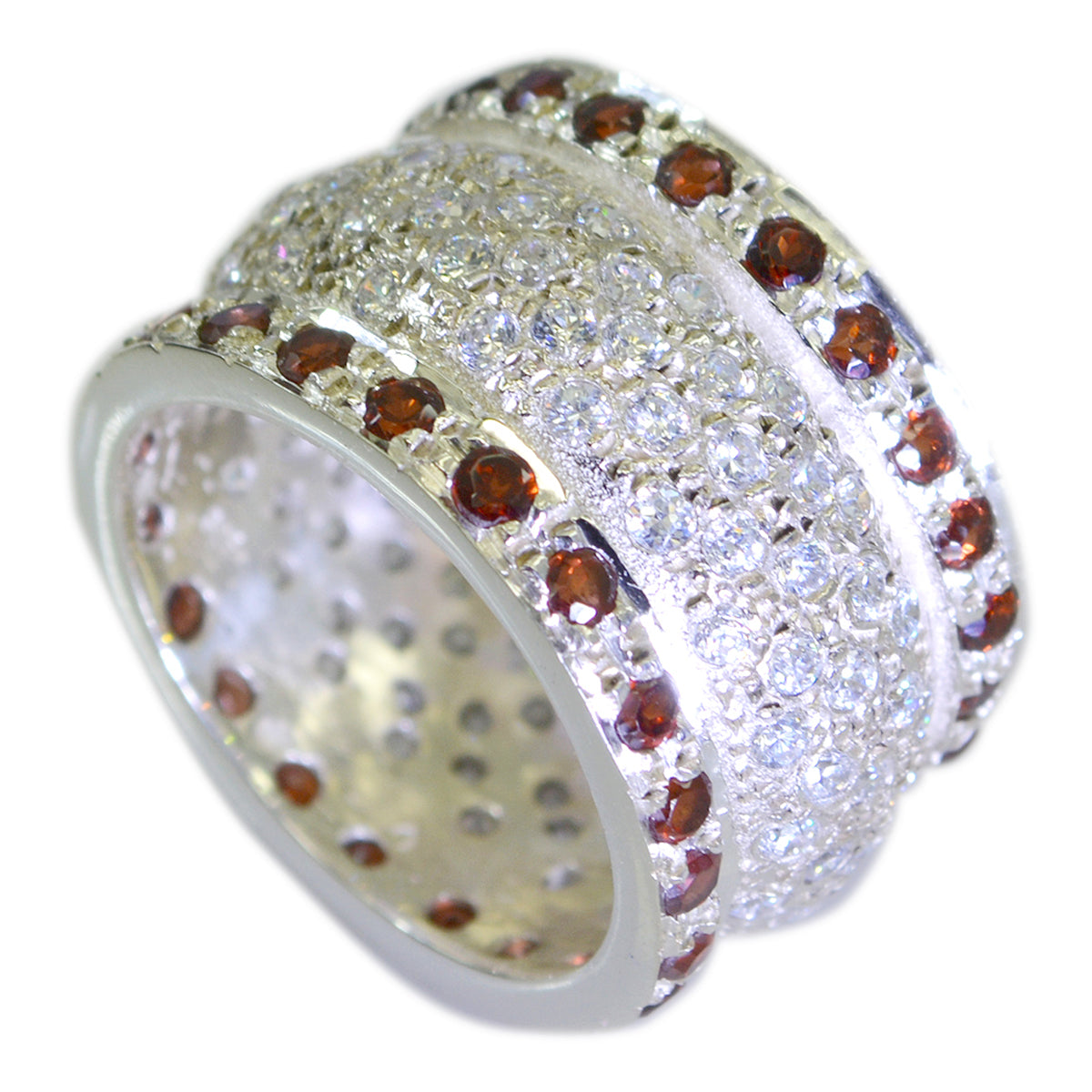 Garnet multiple Italian Sterling Silver Red Gemstone Chunky Eternity Band Jewellery Immagine principale del prodotto