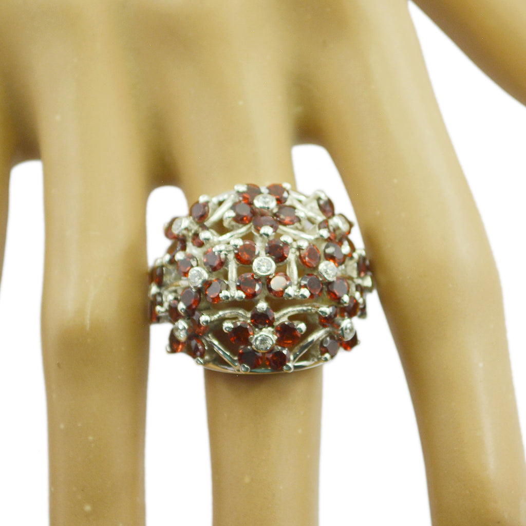 Garnet multiple African Silver Red Gemstones Statement Floral Ring Jewellery