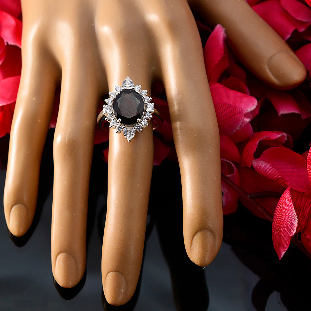 Garnet Halo Indian 92.5 Silver Red Gems Eye catching Contemporary Ring Jewellery