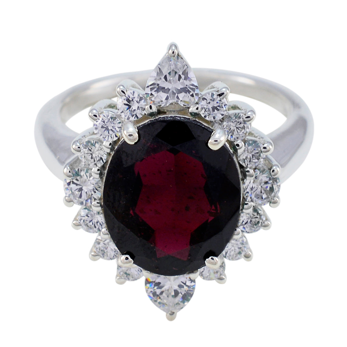 Garnet Halo Indian 92.5 Silver Red Gems Eye catching Contemporary Ring Jewellery Main image