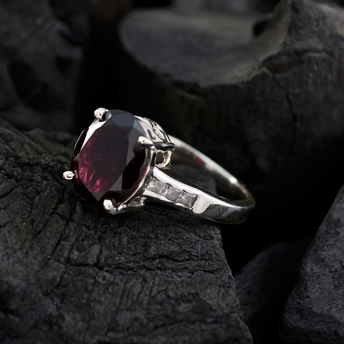 Garnet Halo Egyptian Sterling Silver Red Gemstones Minimal Glamorous Ring Jewelry