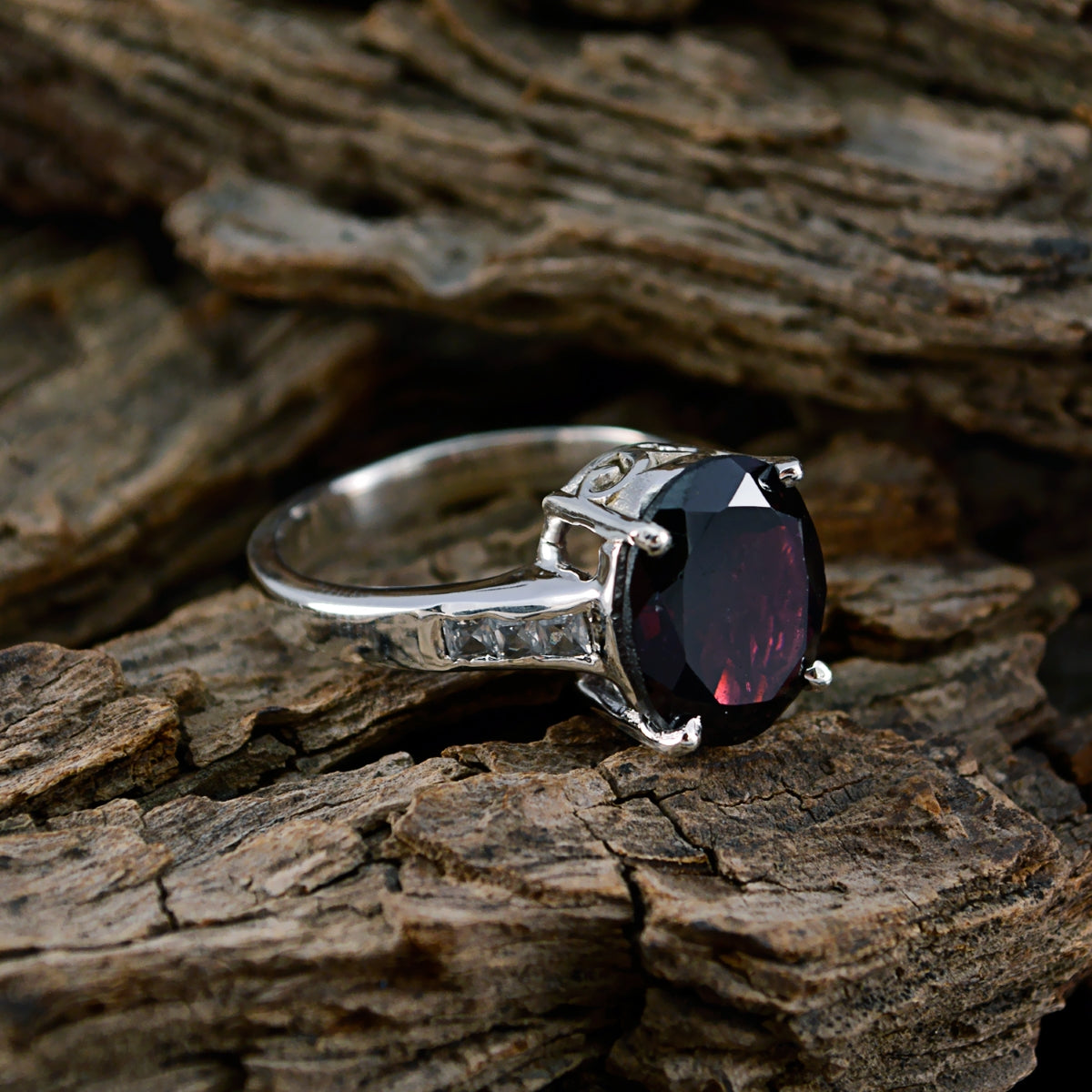Garnet Halo Egyptian Sterling Silver Red Gemstones Minimal Glamorous Ring Jewelry
