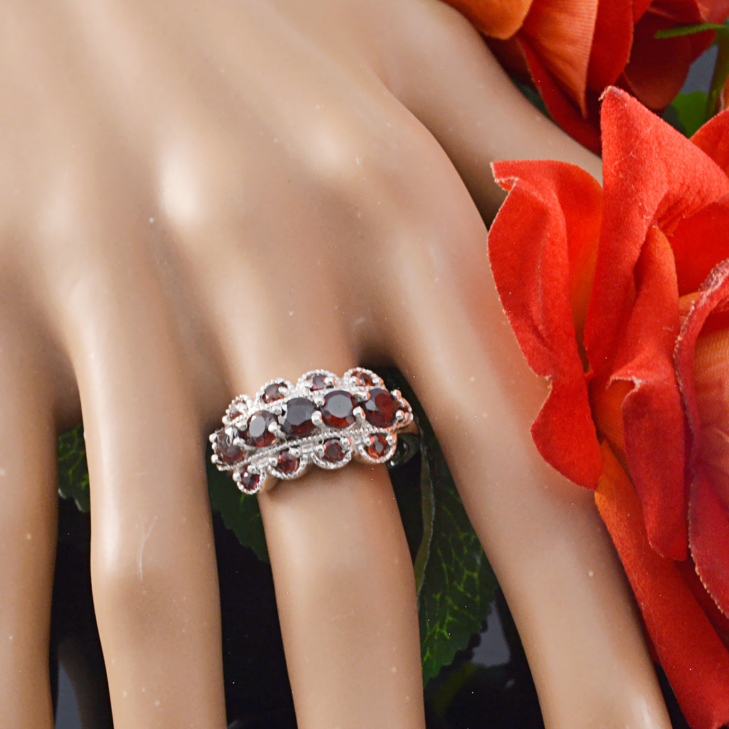 Garnet multiple French 925 Silver Red Gems Slim Fairytale Ring Jewellery