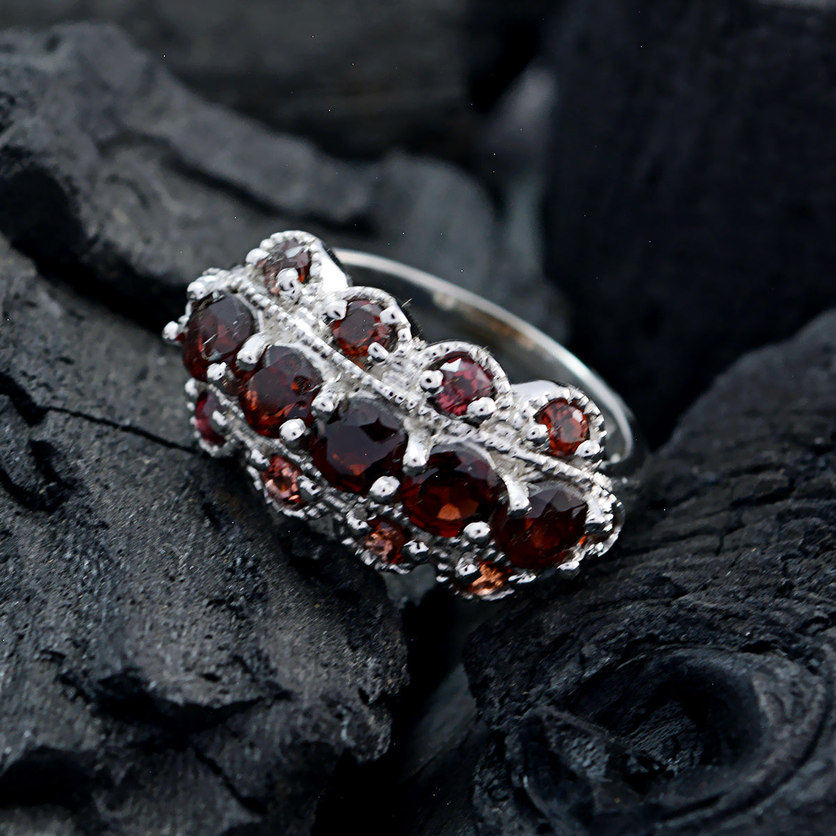 Garnet multiple French 925 Silver Red Gems Slim Fairytale Ring Jewellery