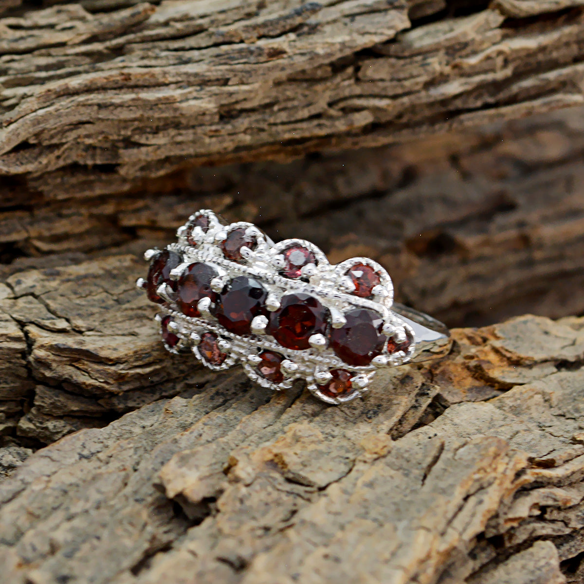 Garnet multiple French 925 Silver Red Gems Slim Fairytale Ring Jewellery