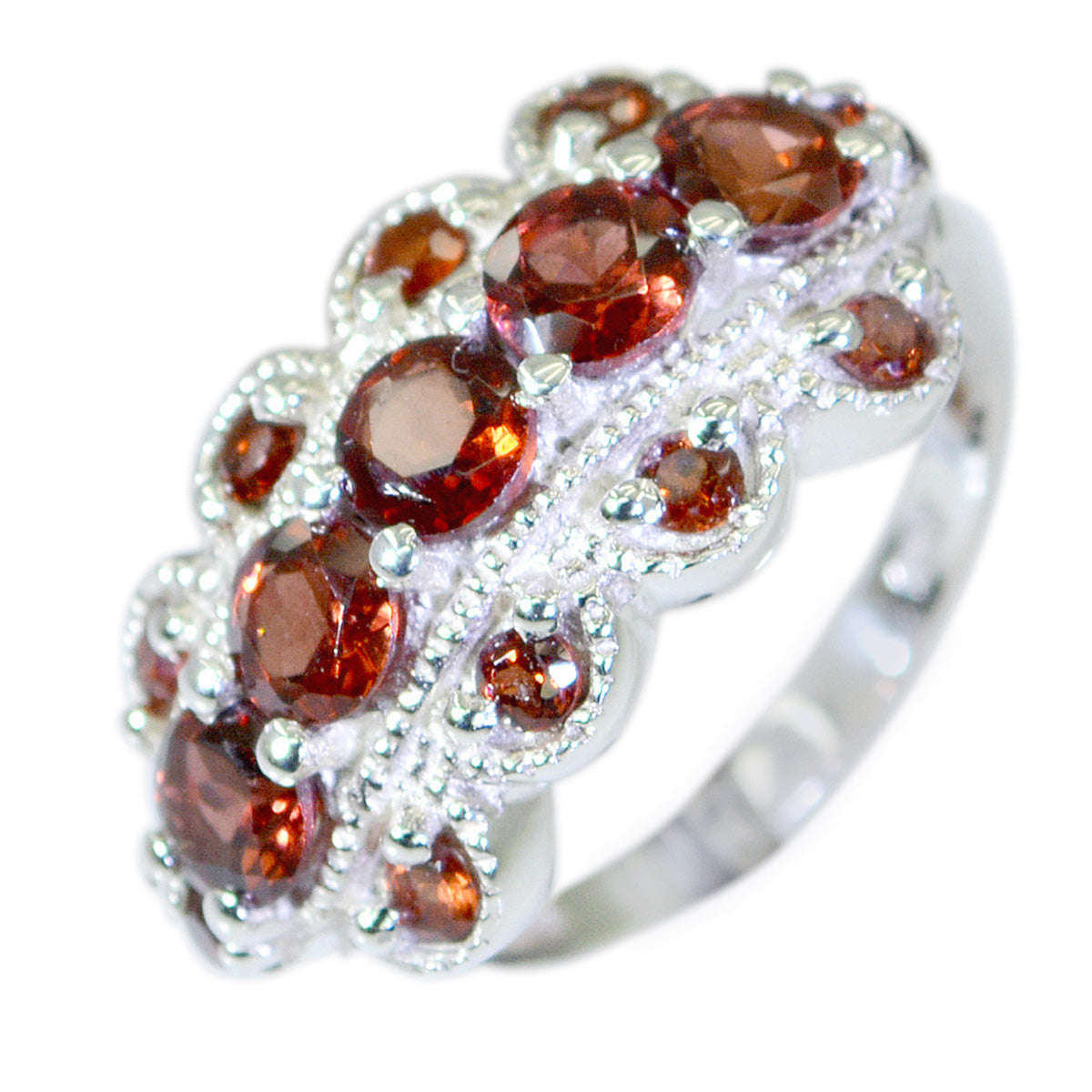 Garnet multiple French 925 Silver Red Gems Slim Fairytale Ring Jewellery
