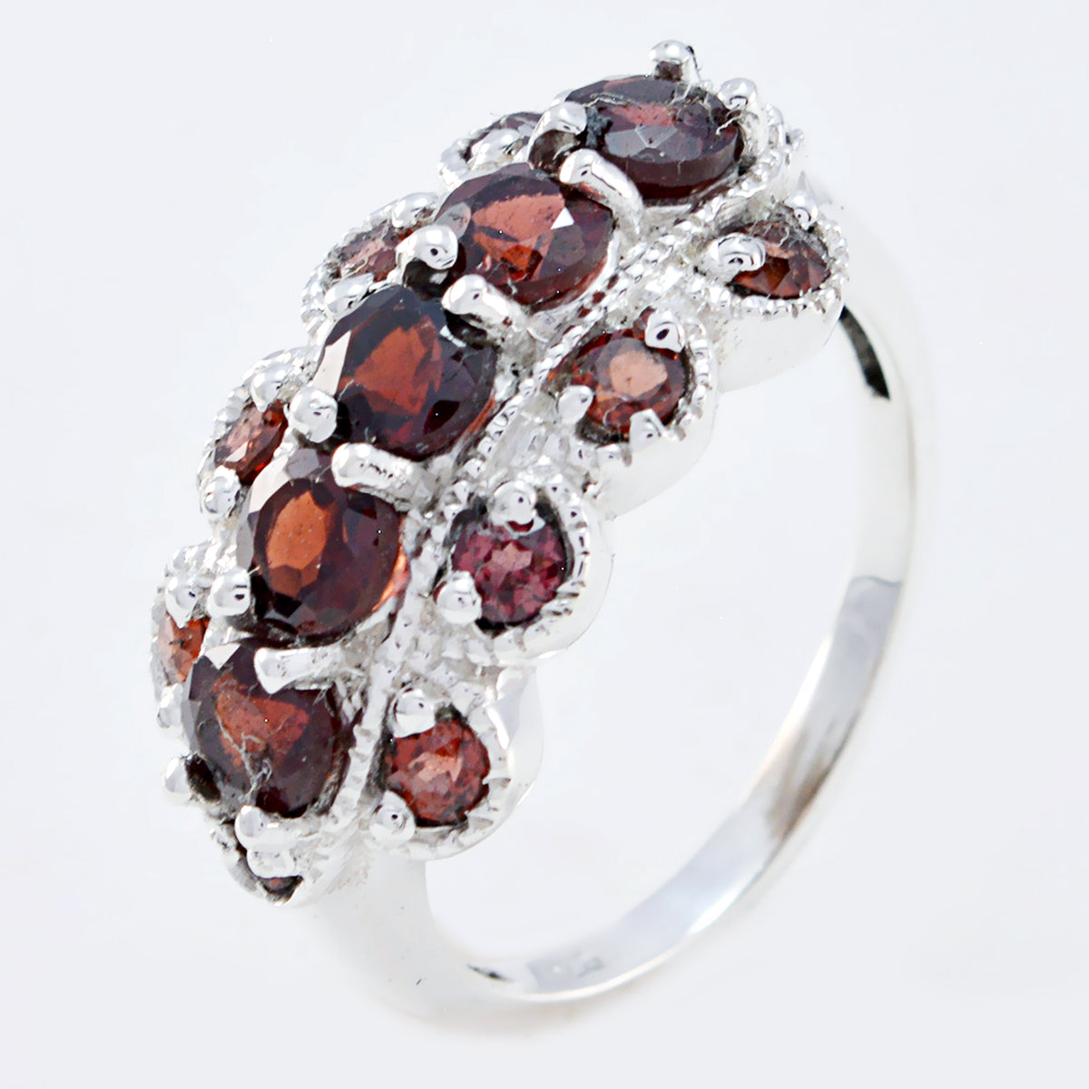 Garnet multiple French 925 Silver Red Gems Slim Fairytale Ring Jewellery
