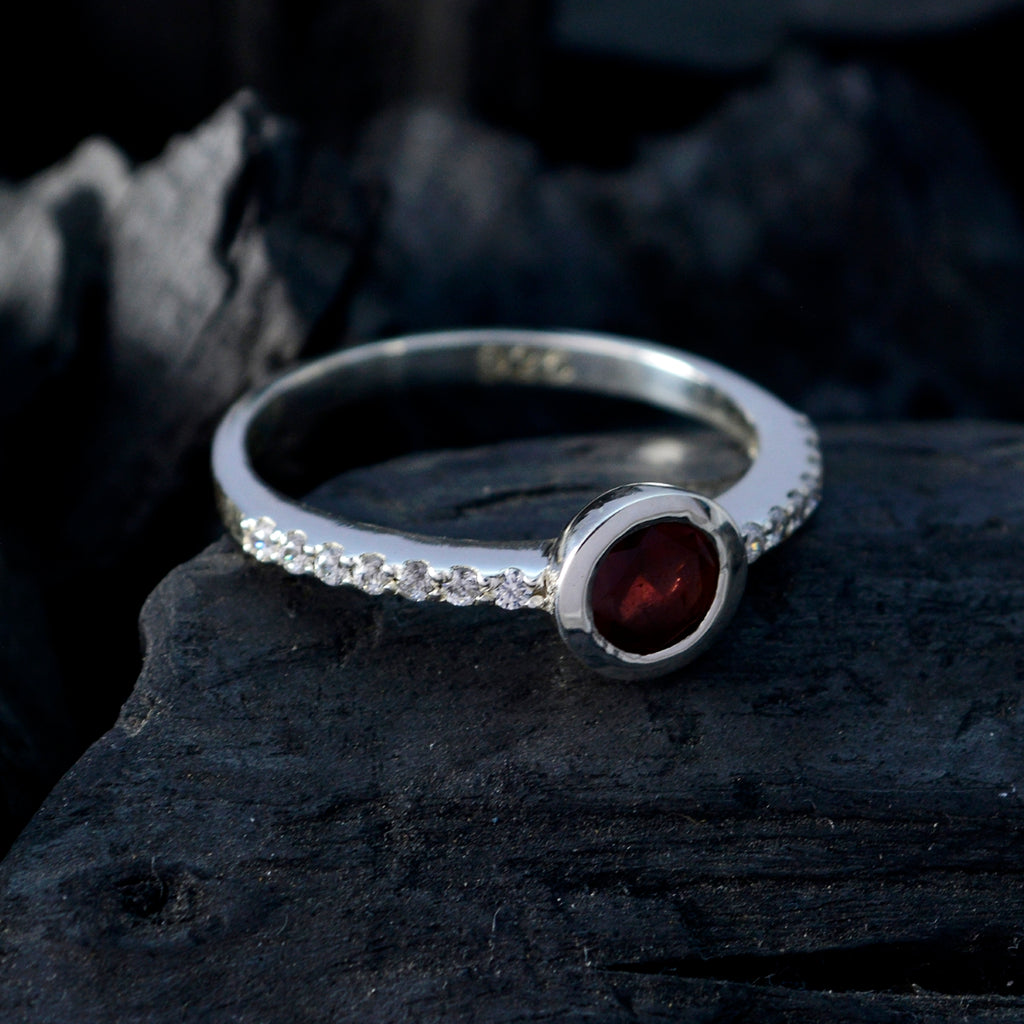 Garnet Halo Korean 925 Sterling Silver Red Gems Dainty Glamorous Ring Jewellery