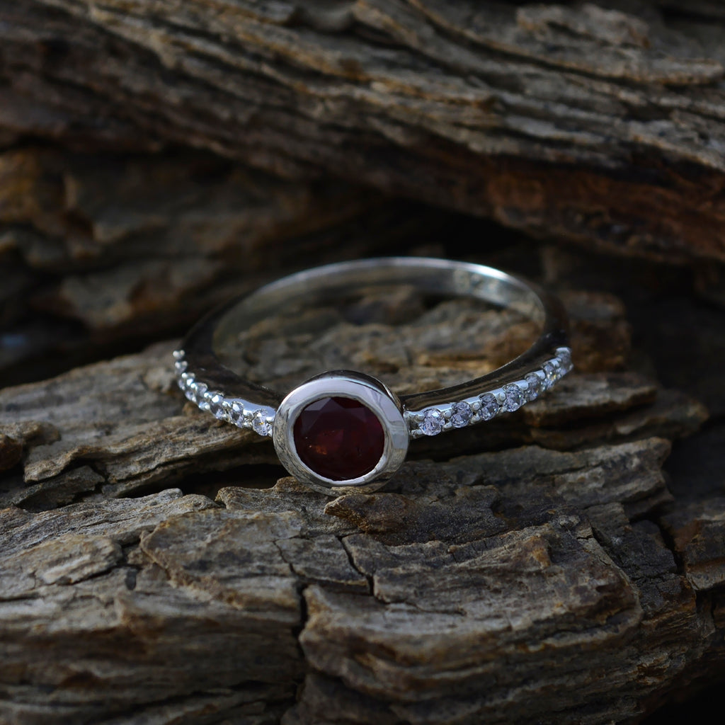 Garnet Halo Korean 925 Sterling Silver Red Gems Dainty Glamorous Ring Jewellery