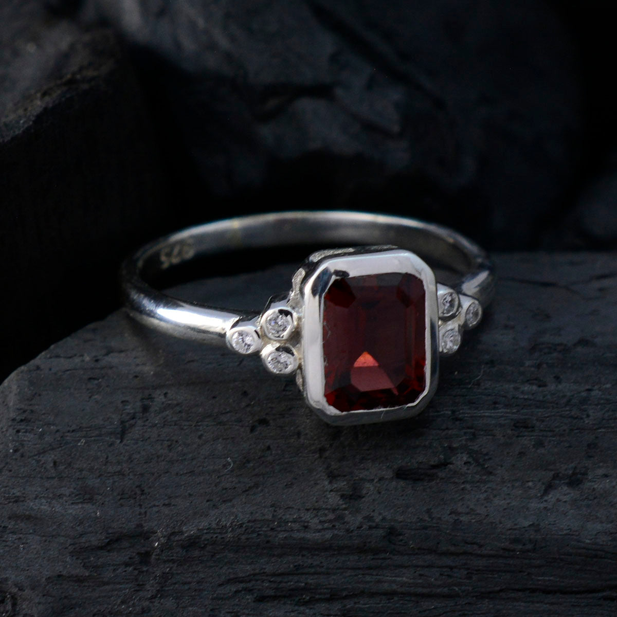 Garnet Halo Japanese 925 Silver Red Gems Dainty Romantic Ring Jewelry
