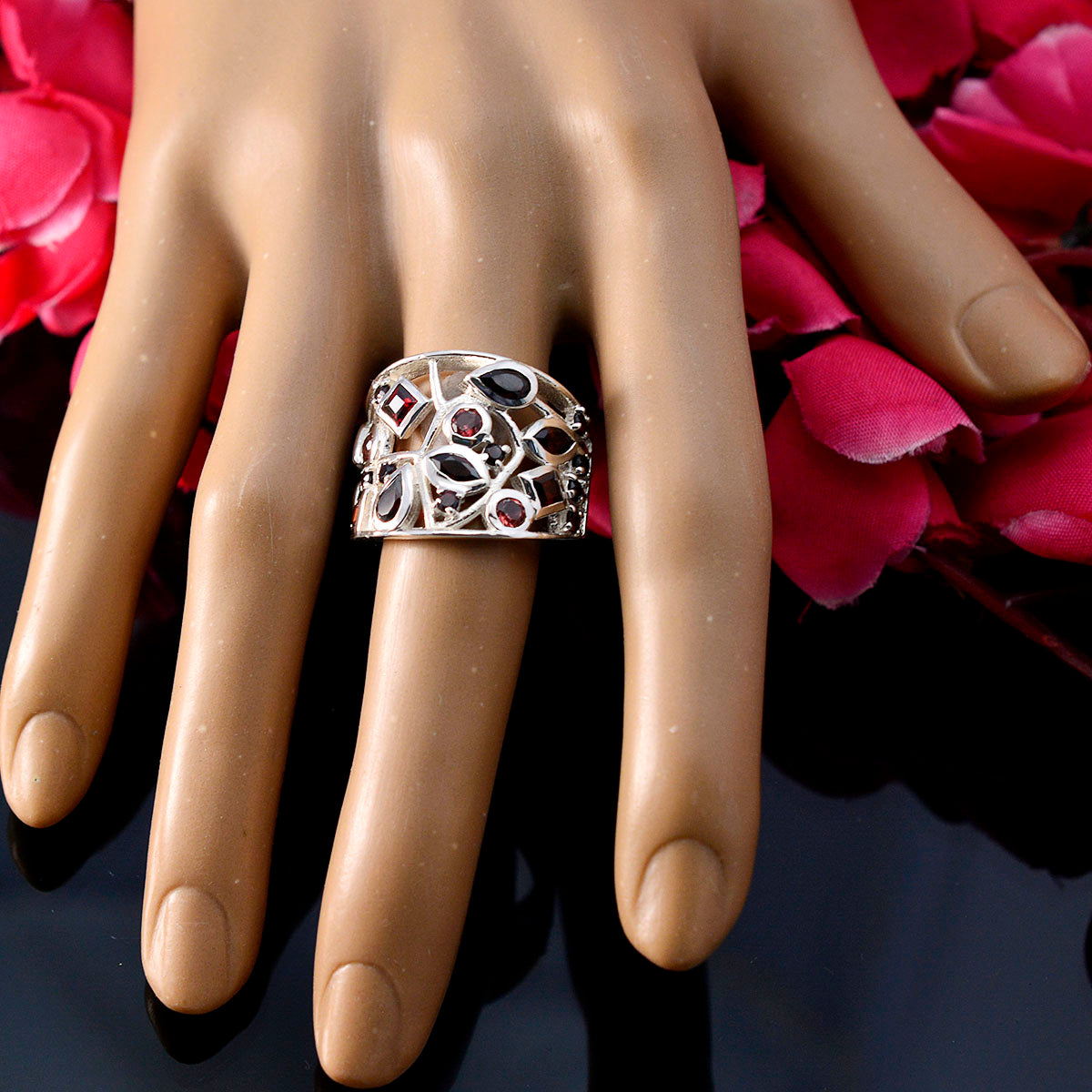 Granat mehrere ägyptische 925 Silber rote Edelsteine Vielseitig Heritage Ring Schmuck