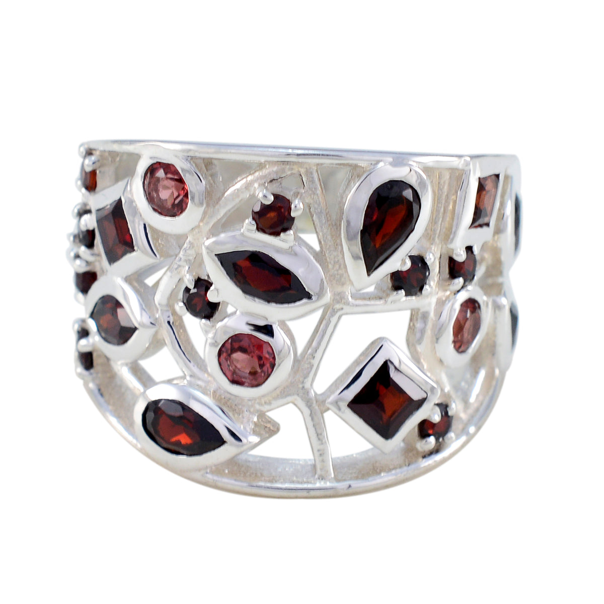 Garnet multiple Egyptian 925 Silver Red Gemstones Versatile Heritage Ring Jewellery